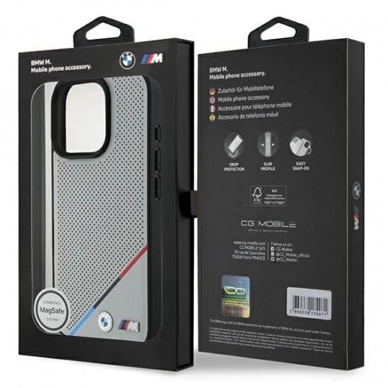 BMW M Perforated Tricolor Line MagSafe Case for iPhone 16 Pro - Gray