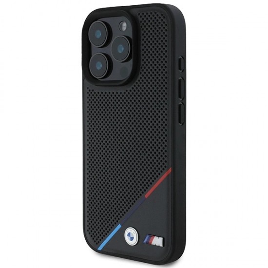 BMW M Perforated Tricolor Line MagSafe Case for iPhone 16 Pro - Black