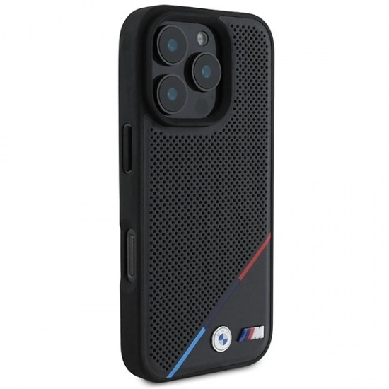 BMW M Perforated Tricolor Line MagSafe Case for iPhone 16 Pro - Black