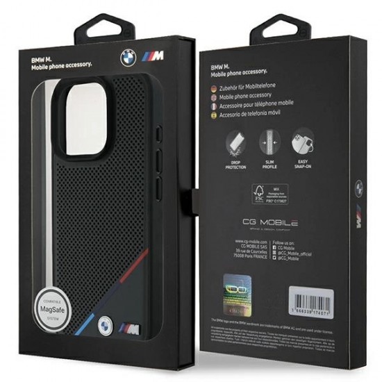 BMW M Perforated Tricolor Line MagSafe Case for iPhone 16 Pro - Black
