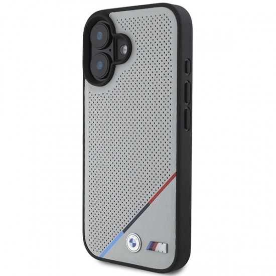 BMW M Perforated Tricolor Line MagSafe iPhone 16 Case - Gray
