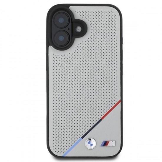 BMW M Perforated Tricolor Line MagSafe iPhone 16 Case - Gray