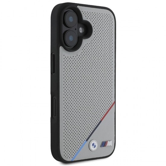BMW M Perforated Tricolor Line MagSafe iPhone 16 Case - Gray