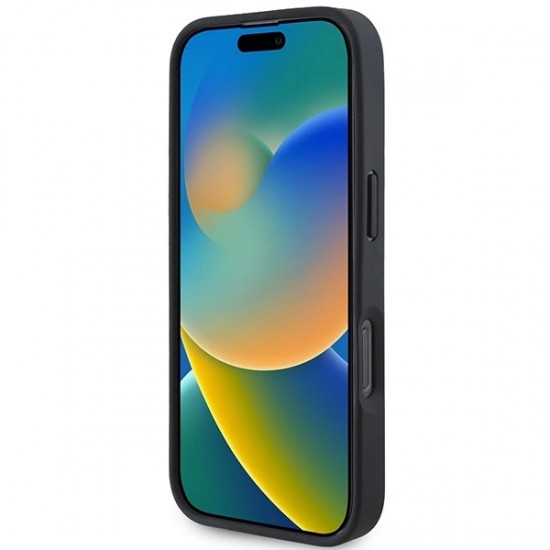 BMW Signature Leather Diamond Metal Logo MagSafe Case for iPhone 16 Pro Max - Black