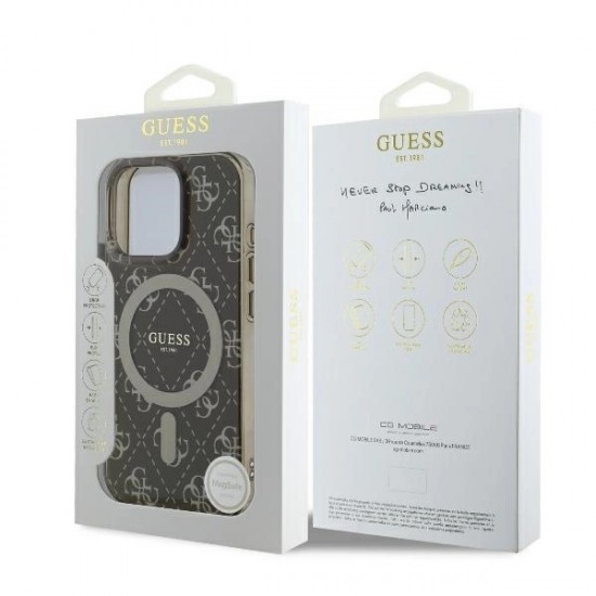Guess IML 4G Background MagSafe iPhone 16 Pro Case - Brown