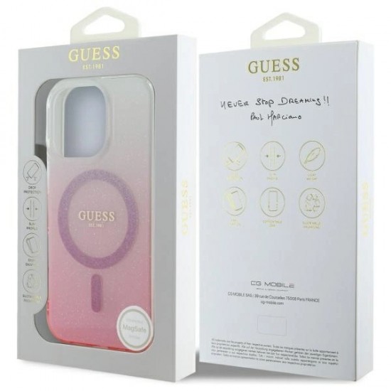 Guess IML Glitter Gradient MagSafe Case for iPhone 16 Pro - Pink