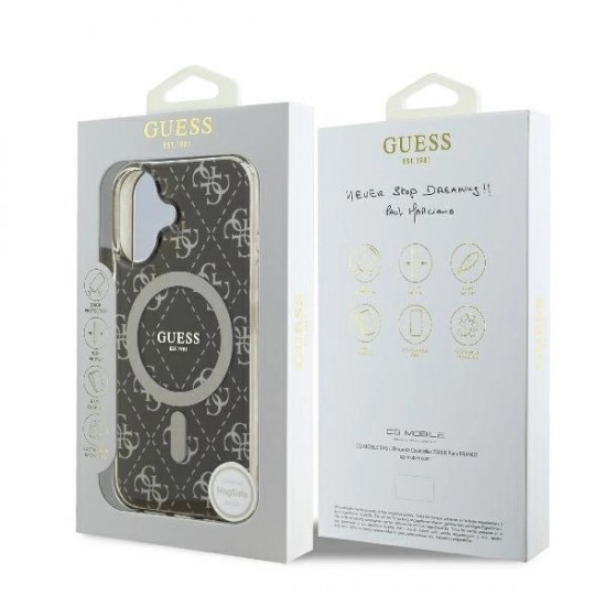 Guess IML 4G Background MagSafe iPhone 16 Case - Brown
