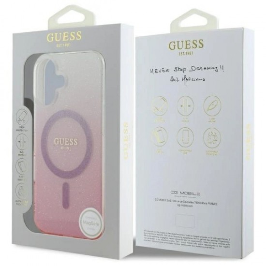 Guess IML Glitter Gradient MagSafe iPhone 16 Case - Pink