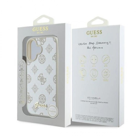 Guess Peony Script Logo MagSafe iPhone 16 Case - White
