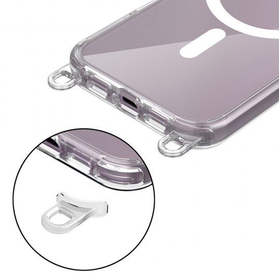 Tech-Protect FlexAir Chain MagSafe iPhone 16 Case - Clear + 2 Lanyards (Black & Taupe)