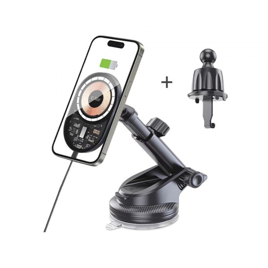 Tech-Protect MM15W-V6 15W Car Charger Holder with MagSafe for Dashboard and Air Vent - Black