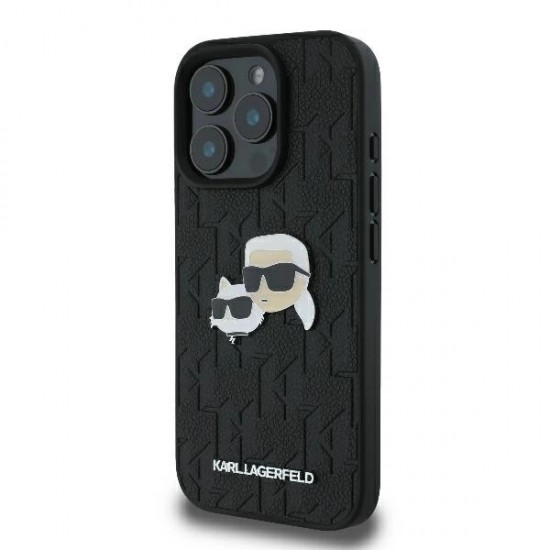 Karl Lagerfeld Monogram Karl & Choupette Head Pin iPhone 16 Pro Case - Black