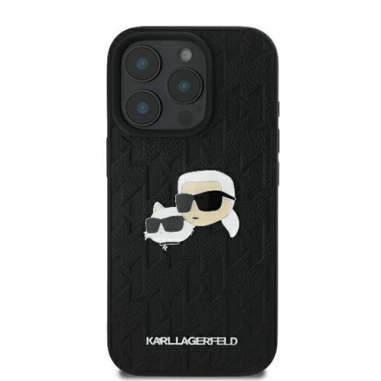 Karl Lagerfeld Monogram Karl & Choupette Head Pin iPhone 16 Pro Case - Black