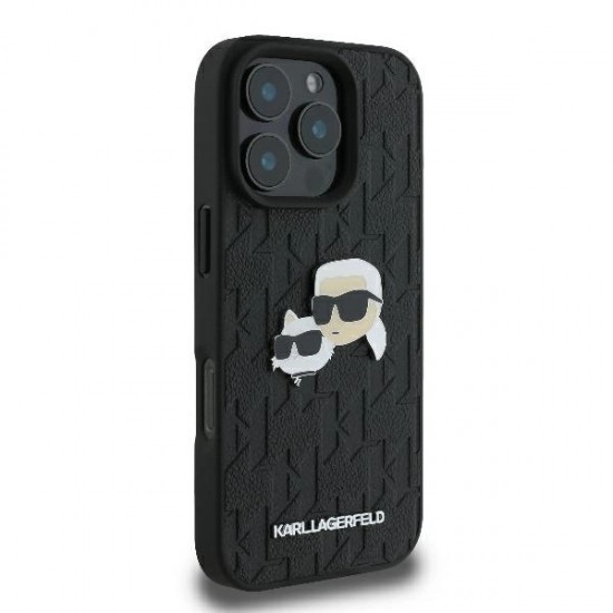 Karl Lagerfeld Monogram Karl & Choupette Head Pin iPhone 16 Pro Case - Black