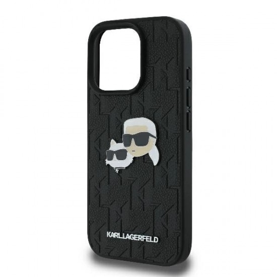 Karl Lagerfeld Monogram Karl & Choupette Head Pin iPhone 16 Pro Case - Black