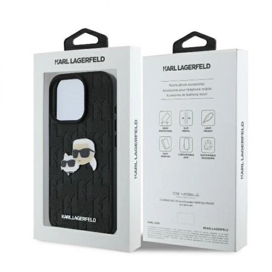 Karl Lagerfeld Monogram Karl & Choupette Head Pin iPhone 16 Pro Case - Black