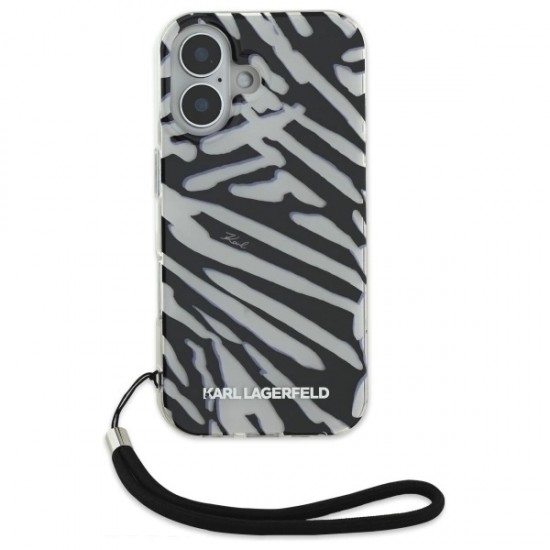 Karl Lagerfeld IML Zebra Pattern & Cord iPhone 16 Case - Black