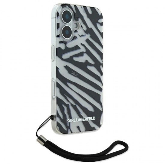 Karl Lagerfeld IML Zebra Pattern & Cord iPhone 16 Case - Black