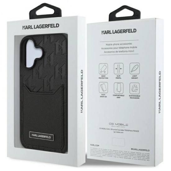 Karl Lagerfeld Cardslots Monogram iPhone 16 Case - Black