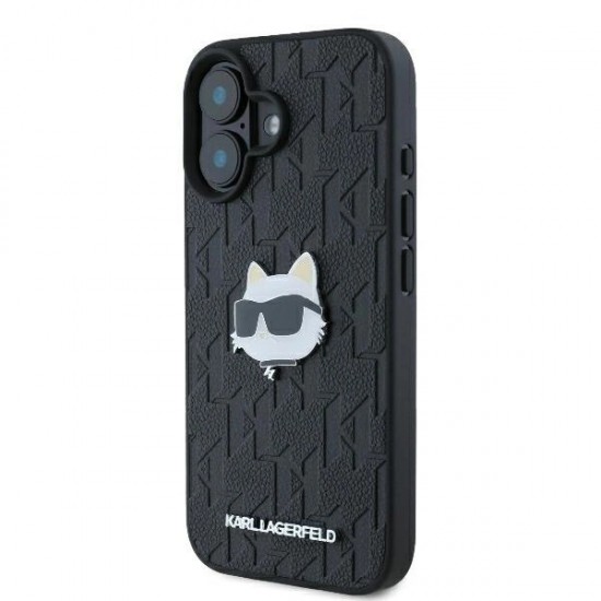 Karl Lagerfeld Monogram Choupette Head Pin iPhone 16 Case - Black