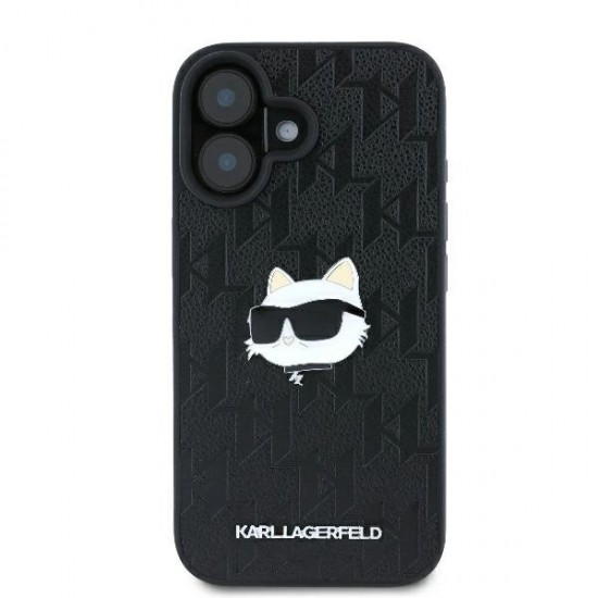 Karl Lagerfeld Monogram Choupette Head Pin iPhone 16 Case - Black