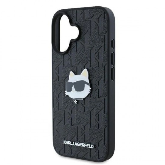 Karl Lagerfeld Monogram Choupette Head Pin iPhone 16 Case - Black