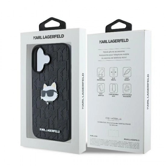 Karl Lagerfeld Monogram Choupette Head Pin iPhone 16 Case - Black