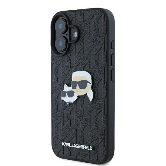 Karl Lagerfeld Monogram Karl & Choupette Head Pin iPhone 16 Case - Black