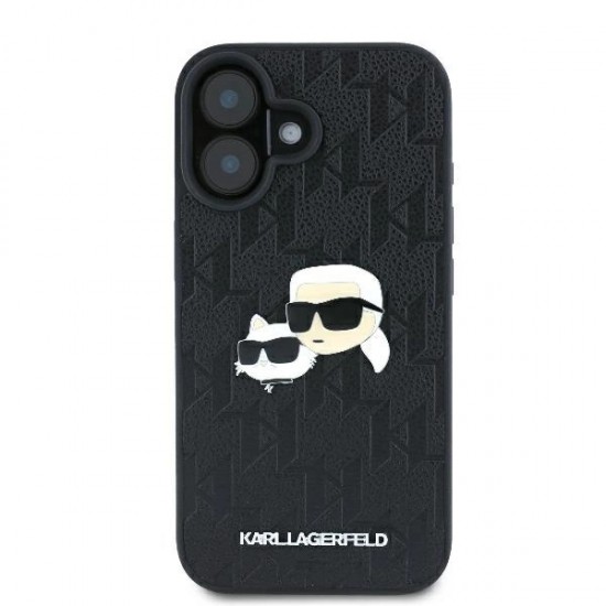 Karl Lagerfeld Monogram Karl & Choupette Head Pin iPhone 16 Case - Black