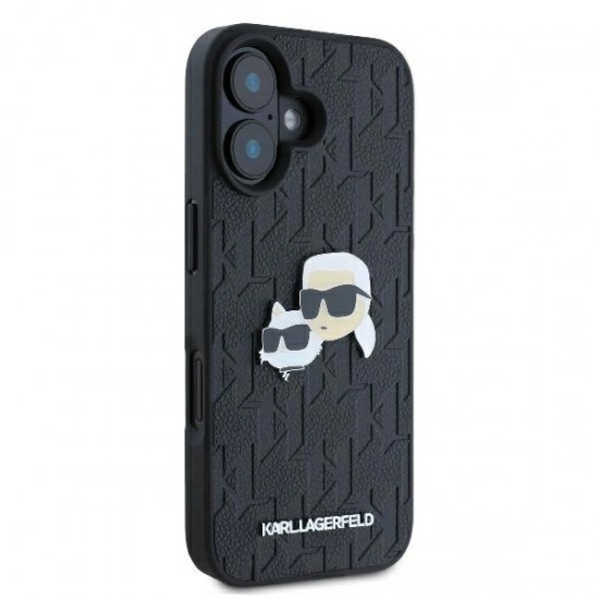 Karl Lagerfeld Monogram Karl & Choupette Head Pin iPhone 16 Case - Black