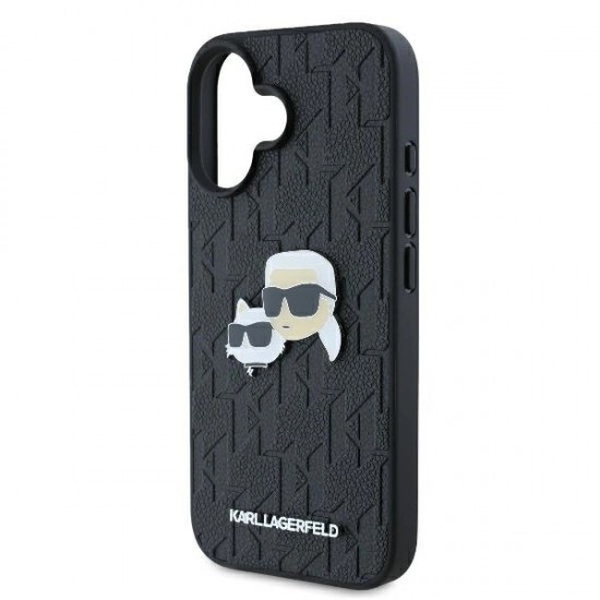 Karl Lagerfeld Monogram Karl & Choupette Head Pin iPhone 16 Case - Black