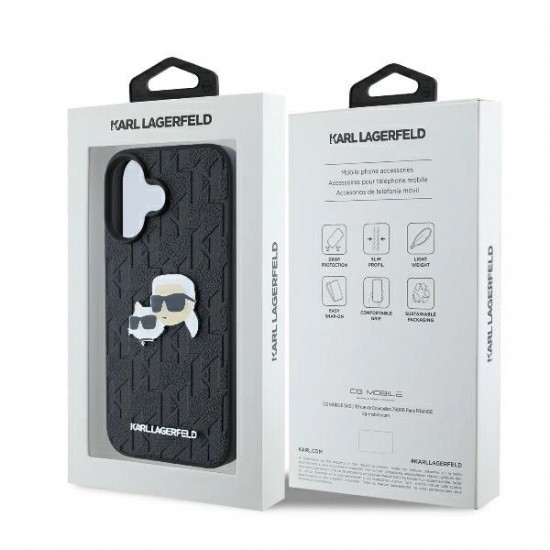 Karl Lagerfeld Monogram Karl & Choupette Head Pin iPhone 16 Case - Black