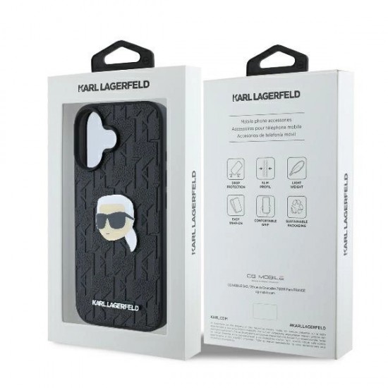 Karl Lagerfeld Monogram Karl Head Pin iPhone 16 Case - Black