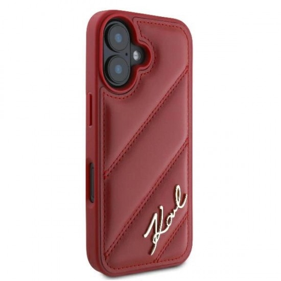 Karl Lagerfeld Diagonal Quilted Script iPhone 16 Case - Red