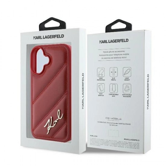 Karl Lagerfeld Diagonal Quilted Script iPhone 16 Case - Red