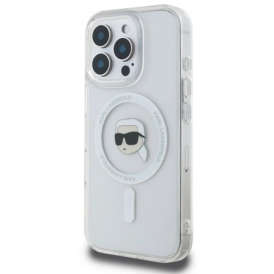 Karl Lagerfeld IML Metal Karl Head MagSafe Case for iPhone 16 Pro - White