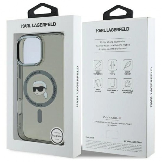 Karl Lagerfeld IML Metal Karl Head MagSafe iPhone 16 Pro Case - Black