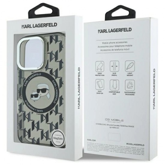Karl Lagerfeld IML Monogram Karl & Choupette Head MagSafe iPhone 16 Pro Case - Black