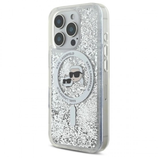 Karl Lagerfeld Liquid Glitter Karl & Choupette Head Magsafe iPhone 16 Pro Case - Clear