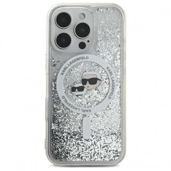 Karl Lagerfeld Liquid Glitter Karl & Choupette Head Magsafe iPhone 16 Pro Case - Clear
