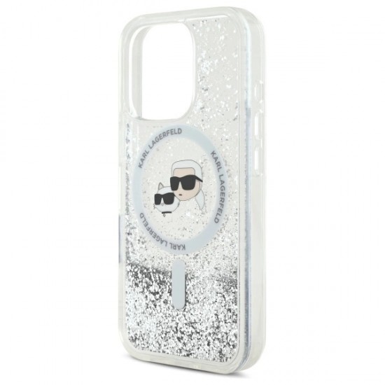 Karl Lagerfeld Liquid Glitter Karl & Choupette Head Magsafe iPhone 16 Pro Case - Clear