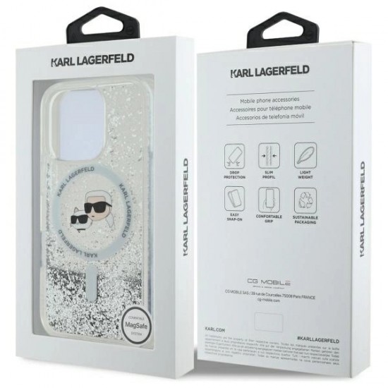 Karl Lagerfeld Liquid Glitter Karl & Choupette Head Magsafe iPhone 16 Pro Case - Clear