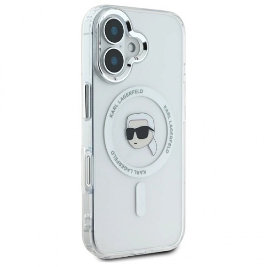 Karl Lagerfeld IML Metal Karl Head MagSafe Case for iPhone 16 Plus - White