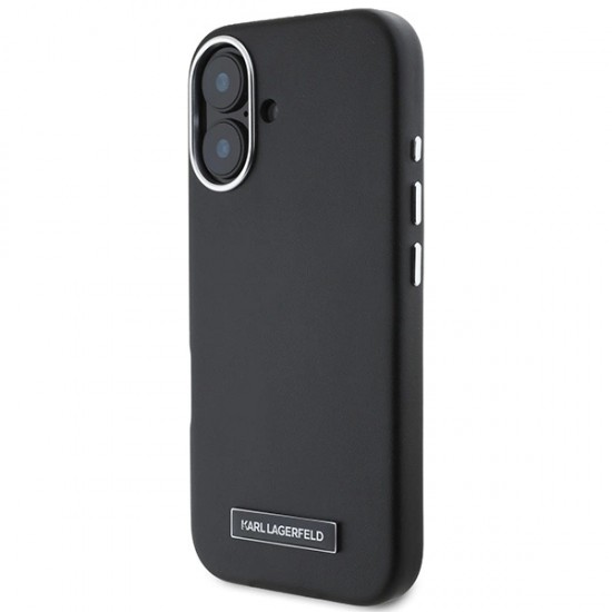 Karl Lagerfeld FW Metal Plate MagSafe iPhone 16 Plus Case - Black