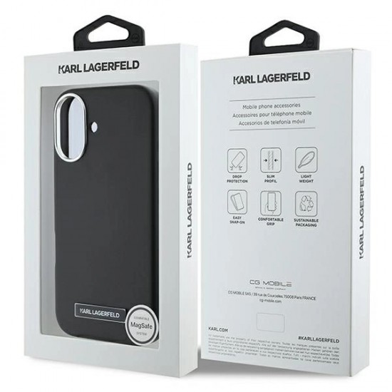 Karl Lagerfeld FW Metal Plate MagSafe iPhone 16 Plus Case - Black