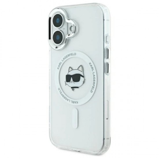 Karl Lagerfeld IML Metal Choupette Head MagSafe iPhone 16 Case - White
