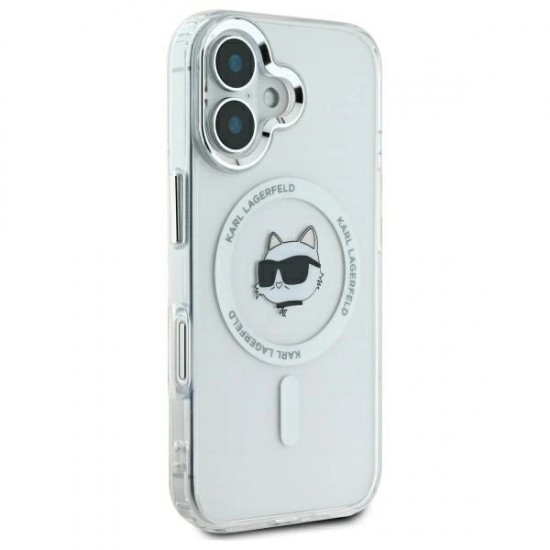 Karl Lagerfeld IML Metal Choupette Head MagSafe iPhone 16 Case - White