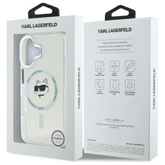 Karl Lagerfeld IML Metal Choupette Head MagSafe iPhone 16 Case - White