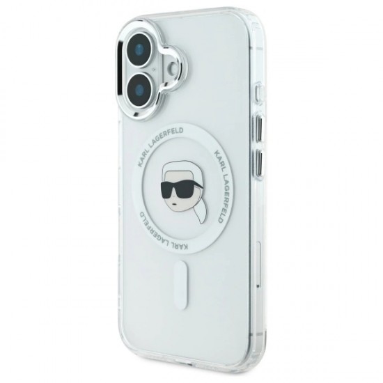 Karl Lagerfeld IML Metal Karl Head MagSafe iPhone 16 Case - White