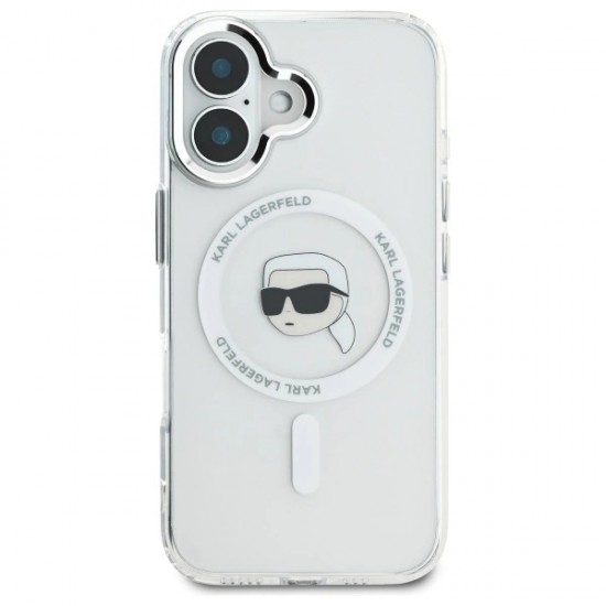 Karl Lagerfeld IML Metal Karl Head MagSafe iPhone 16 Case - White
